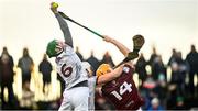 8 January 2023; Adrian Tuohy of Galway in action against Niall Mitchell of Westmeath during the Walsh Cup Group 1 Round 1 match between Galway and Westmeath at Duggan Park in Ballinasloe, Galway. Photo by Eóin Noonan/Sportsfile