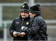 8 January 2023; Donegal head coach Aidan O'Rourke, left, and selector Paddy Bradley before the Bank of Ireland Dr McKenna Cup Round 2 match between Down and Donegal at Pairc Esler in Newry, Down. Photo by Harry Murphy/Sportsfile
