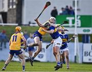 8 January 2023; Enda Heffernan of Tipperary  in action against Brandon O'Connell of Clare during the Co-Op Superstores Munster Hurling League Group 1 match between Tipperary and Clare at McDonagh Park in Nenagh, Tipperary. Photo by Sam Barnes/Sportsfile
