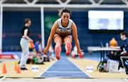 8 January 2023; Saragh Buggy of St Abbans AC, Laois, competing in the Women's Senior Long Jump during the Athletics Ireland National League Round 1 at Sport Ireland National Indoor Arena in Dublin. Photo by Ben McShane/Sportsfile