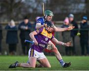 8 January 2023; Eoin Murphy of Wexford in action against William Dunphy of Laois during the Walsh Cup Group 2 Round 1 match between Laois and Wexford at St Fintan's GAA Grounds in Mountrath, Laois. Photo by Seb Daly/Sportsfile