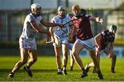 8 January 2023; Niall Mitchell of Westmeath in action against Gearóid McInerney of Galway during the Walsh Cup Group 1 Round 1 match between Galway and Westmeath at Duggan Park in Ballinasloe, Galway. Photo by Eóin Noonan/Sportsfile