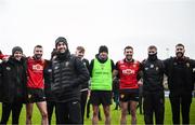 8 January 2023; Down manager Conor Laverty speaks to his players after his side's victory in the Bank of Ireland Dr McKenna Cup Round 2 match between Down and Donegal at Pairc Esler in Newry, Down. Photo by Harry Murphy/Sportsfile