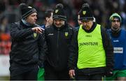 8 January 2023; Donegal selector Paddy Bradley, head coach Aidan O'Rourke and manager Paddy Carr during the Bank of Ireland Dr McKenna Cup Round 2 match between Down and Donegal at Pairc Esler in Newry, Down. Photo by Harry Murphy/Sportsfile