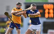 8 January 2023; Gearoid O'Connor of Tipperary in action against John Conneally of Clare during the Co-Op Superstores Munster Hurling League Group 1 match between Tipperary and Clare at McDonagh Park in Nenagh, Tipperary. Photo by Sam Barnes/Sportsfile