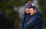 8 January 2023; Wexford manager Darragh Egan, left, and selector Niall Corcoran during the Walsh Cup Group 2 Round 1 match between Laois and Wexford at St Fintan's GAA Grounds in Mountrath, Laois. Photo by Seb Daly/Sportsfile