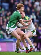 8 January 2023; Conleth McGuckian of Glen in action against Peter Cooke of Moycullen during the AIB GAA Football All-Ireland Senior Club Championship Semi-Final match between Moycullen of Galway and Glen of Derry at Croke Park in Dublin. Photo by Daire Brennan/Sportsfile