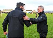 8 January 2023; Kilkenny manager Derek Lyng, left, and Offaly manager Johnny Kelly shake hands after the Walsh Cup Group 2 Round 1 match between Kilkenny and Offaly at John Locke Park in Callan, Kilkenny. Photo by Piaras Ó Mídheach/Sportsfile