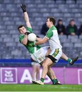 8 January 2023; Dessie Conneely of Moycullen calls a mark, as he is in action against Michael Warnock of Glen during the AIB GAA Football All-Ireland Senior Club Championship Semi-Final match between Moycullen of Galway and Glen of Derry at Croke Park in Dublin. Photo by Daire Brennan/Sportsfile