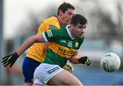8 January 2023; Barry Mahony of Kerry in action against Cathal O'Connor of Clare during the McGrath Cup Group A match between Kerry and Clare at Austin Stack Park in Tralee, Kerry. Photo by Brendan Moran/Sportsfile