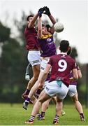7 January 2023; Niall Hughes of Wexford and Sam Duncan of Westmeath contest a high ball during the O'Byrne Cup Group A Round 2 match between Westmeath and Wexford at The Downs GAA club in Mullingar, Westmeath. Photo by Sam Barnes/Sportsfile