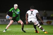 7 January 2023; Mack Hansen of Connacht in action against Fezo Mbatha of Cell C Sharks during the United Rugby Championship between Connacht and Cell C Sharks at the Sportsground in Galway. Photo by Eóin Noonan/Sportsfile