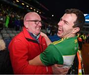 8 January 2023; Michael Warnock of Glen celebrates with supporter John Bradley after the AIB GAA Football All-Ireland Senior Club Championship Semi-Final match between Moycullen of Galway and Glen of Derry at Croke Park in Dublin. Photo by Daire Brennan/Sportsfile