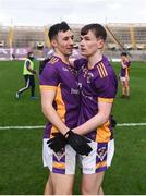8 January 2023; Kilmacud Crokes players Aidan Jones, left, and Michael Mullin celebrate after the AIB GAA Football All-Ireland Senior Club Championship Semi-Final match between Kilmacud Crokes of Dublin and Kerins O'Rahilly's of Kerry at Croke Park in Dublin. Photo by Daire Brennan/Sportsfile