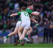 8 January 2023; Cowen Gallagher of Moycullen in action against Conor Convery of Glen during the AIB GAA Football All-Ireland Senior Club Championship Semi-Final match between Moycullen of Galway and Glen of Derry at Croke Park in Dublin. Photo by Ray McManus/Sportsfile