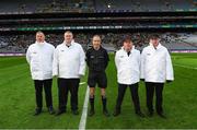 8 January 2023; Referee Niall Cullen and his umpires before the AIB GAA Football All-Ireland Senior Club Championship Semi-Final match between Kilmacud Crokes of Dublin and Kerins O'Rahilly's of Kerry at Croke Park in Dublin. Photo by Ray McManus/Sportsfile