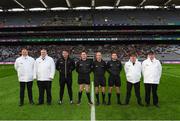 8 January 2023; Referee Niall Cullen with his umpires and officials before the AIB GAA Football All-Ireland Senior Club Championship Semi-Final match between Kilmacud Crokes of Dublin and Kerins O'Rahilly's of Kerry at Croke Park in Dublin. Photo by Ray McManus/Sportsfile