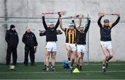 8 January 2023; Kilkenny players, including Paddy Deegan, centre, during the warm-up before the Walsh Cup Group 2 Round 1 match between Kilkenny and Offaly at John Locke Park in Callan, Kilkenny. Photo by Piaras Ó Mídheach/Sportsfile