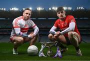 10 January 2023; Gareth Devlin of Stewartstown Harps, left, and Matt Rennie of Fossa, Kerry, are pictured ahead of the AIB GAA All-Ireland Football Junior Club Championship Final, which takes place this Sunday, January 15th at Croke Park at 1.30pm. The AIB GAA All-Ireland Club Championships features some of #TheToughest players from communities all across Ireland. It is these very communities that the players represent that make the AIB GAA All-Ireland Club Championships unique. Now in its 32nd year supporting the GAA Club Championships, AIB is extremely proud to once again celebrate the communities that play such a role in sustaining our national games. Photo by David Fitzgerald/Sportsfile