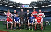 10 January 2023; AIB Chief Executive Colin Hunt and Uachtarán Chumann Lúthchleas Gael, Larry McCarthy, centre, pictured alongside Cathail O’Mahony of Ballygiblin, Bernard Feeney of Easkey, Andrew La Touche Cosgrave of Monaleen, Fergal Boland of Tooreen, Matt Rennie of Fossa, Gareth Devlin of Stewartstown Harps, Liam Rafferty of Galbally Pearses, and Paul Murphy of Rathmore ahead of the AIB GAA All-Ireland Football and Hurling Junior and Intermediate Club Championship Finals which take place in Croke Park this weekend. The AIB GAA All-Ireland Club Championships features some of #TheToughest players from communities all across Ireland. It is these very communities that the players represent that make the AIB GAA All-Ireland Club Championships unique. Now in its 32nd year supporting the GAA Club Championships, AIB is extremely proud to once again celebrate the communities that play such a role in sustaining our national games. Photo by David Fitzgerald/Sportsfile