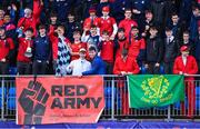 10 January 2023; CUS supporters before the Bank of Ireland Vinnie Murray Cup First Round match between The High School and CUS at Energia Park in Dublin. Photo by Tyler Miller/Sportsfile