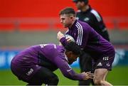 10 January 2023; Patrick Campbell, right, and Malakai Fekitoa during a Munster rugby squad training session at Thomond Park in Limerick. Photo by David Fitzgerald/Sportsfile