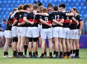 10 January 2023; The High School players huddle before the Bank of Ireland Vinnie Murray Cup First Round match between The High School and CUS at Energia Park in Dublin. Photo by Tyler Miller/Sportsfile