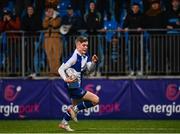 11 January 2023; Jake Dolly of St Andrew’s College on his way to scoring his side's second try during the Bank of Ireland Vinnie Murray Cup first round match between St Gerard’s School and St Andrew’s College at Energia Park in Dublin. Photo by Harry Murphy/Sportsfile