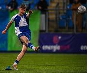11 January 2023; Joe Balance of St Andrew’s College kicks a conversion during the Bank of Ireland Vinnie Murray Cup first round match between St Gerard’s School and St Andrew’s College at Energia Park in Dublin. Photo by Harry Murphy/Sportsfile