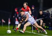 11 January 2023; Conor Meyler of Tyrone in action against Padraig Cassidy of Derry during the Bank of Ireland Dr McKenna Cup Round 3 match between Derry and Tyrone at Derry GAA Centre of Excellence in Owenbeg, Derry. Photo by Ben McShane/Sportsfile