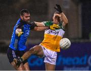 11 January 2023; Anton Sullivan of Offaly in action against Seán MacMahon of Dublin during the O'Byrne Cup Group C Round 3 match between Dublin and Offaly at Parnell Park in Dublin. Photo by Piaras Ó Mídheach/Sportsfile