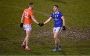 11 January 2023; Cian Madden of Cavan and Ross McQuillan of Armagh after the Bank of Ireland Dr McKenna Cup Round 3 match between Cavan and Armagh at Kingspan Breffni in Cavan. Photo by Eóin Noonan/Sportsfile