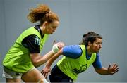 11 January 2023; Christy Haney, right, and Aoife McDermott during a Leinster Rugby women's training session at the IRFU High Performance Centre at the Sport Ireland Campus in Dublin. Photo by Harry Murphy/Sportsfile