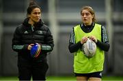 11 January 2023; Head coach Tania Rosser and Katie Whelan during a Leinster Rugby women's training session at the IRFU High Performance Centre at the Sport Ireland Campus in Dublin. Photo by Harry Murphy/Sportsfile