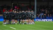 14 January 2023; Leinster players huddle before the Heineken Champions Cup Pool A Round 3 match between Gloucester and Leinster at Kingsholm Stadium in Gloucester, England. Photo by Harry Murphy/Sportsfile