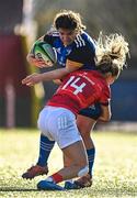 14 January 2023; Christy Haney of Leinster is tackled by Aoife Doyle of Munster during the Vodafone Women’s Interprovincial Championship Round Two match between Munster and Leinster at Musgrave Park in Cork. Photo by Eóin Noonan/Sportsfile
