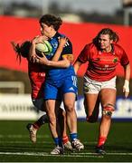 14 January 2023; Jenny Murphy of Leinster is tackled by Stephanie Nunan of Munster during the Vodafone Women’s Interprovincial Championship Round Two match between Munster and Leinster at Musgrave Park in Cork. Photo by Eóin Noonan/Sportsfile