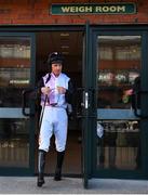 14 January 2023; Jockey Davy Russell walks out before the Phillip O'Connor Memorial hurdle at Fairyhouse Racecourse in Meath. Photo by David Fitzgerald/Sportsfile