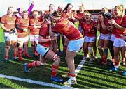 14 January 2023; Chloe Pearse of Munster, right, is proposed to by partner and teammate Clodagh O'Halloran after the Vodafone Women’s Interprovincial Championship Round Two match between Munster and Leinster at Musgrave Park in Cork. Photo by Eóin Noonan/Sportsfile