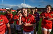 14 January 2023; Chloe Pearse of Munster after being proposed to by partner and teammate Clodagh O'Halloran during the Vodafone Women’s Interprovincial Championship Round Two match between Munster and Leinster at Musgrave Park in Cork. Photo by Eóin Noonan/Sportsfile