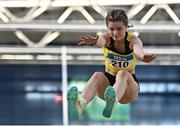 14 January 2023; Caoimhe McDonagh of South Sligo AC competes in the junior women's triple jump during the 123.ie National Junior and U23 Indoor Athletics Championships at the National Indoor Arena in Dublin. Photo by Sam Barnes/Sportsfile