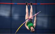 14 January 2023; Abbie O'Neill of Ballymena and Antrim AC, competes in the under 23 women's pole vault during the 123.ie National Junior and U23 Indoor Athletics Championships at the National Indoor Arena in Dublin. Photo by Sam Barnes/Sportsfile