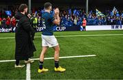 14 January 2023; Hugo Keenan and Andrew Porter of Leinster applaud supporters after their side's victory in the Heineken Champions Cup Pool A Round 3 match between Gloucester and Leinster at Kingsholm Stadium in Gloucester, England. Photo by Harry Murphy/Sportsfile