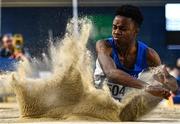 14 January 2023; David Igwe of Waterford AC, competes in the junior men's long jump during the 123.ie National Junior and U23 Indoor Athletics Championships at the National Indoor Arena in Dublin. Photo by Sam Barnes/Sportsfile