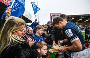 14 January 2023; Josh van der Flier of Leinster signs autographs after the Heineken Champions Cup Pool A Round 3 match between Gloucester and Leinster at Kingsholm Stadium in Gloucester, England. Photo by Harry Murphy/Sportsfile