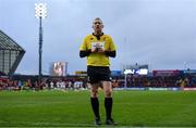 14 January 2023; Referee Tual Trainini watches the in stadium screen for foul play which resulted in a red card for Jack O’Donoghue of Munster during the Heineken Champions Cup Pool B Round 3 match between Munster and Northampton Saints at Thomond Park in Limerick. Photo by Tyler Miller/Sportsfile