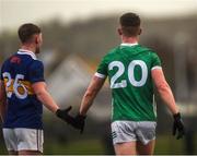 14 January 2023; Mark Stokes of Tipperary and Tony McCarthy of Limerick following the McGrath Cup Group B match between between Tipperary and Limerick at Fethard Community Astroturf Pitch, Fethard in Tipperary. Photo by Tom Beary/Sportsfile
