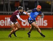 14 January 2023; Alex Considine of Dublin in action against Eoin Lawless of Galway during the Walsh Cup Group 1 Round 2 match between Dublin and Galway at Parnell Park in Dublin. Photo by Daire Brennan/Sportsfile
