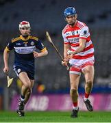 14 January 2023; Shane Beston of Ballygiblin gets away from Eoghan Rua McGowan of Easkey during the AIB GAA Hurling All-Ireland Junior Championship Final match between Ballygiblin of Cork and Easkey of Sligo at Croke Park in Dublin. Photo by Piaras Ó Mídheach/Sportsfile