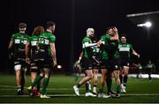 14 January 2023; Connacht players celebrate their first try, scored by John Porch, second from right, during the EPCR Challenge Cup Pool A Round 3 match between Connacht and CA Brive at The Sportsground in Galway. Photo by Ben McShane/Sportsfile